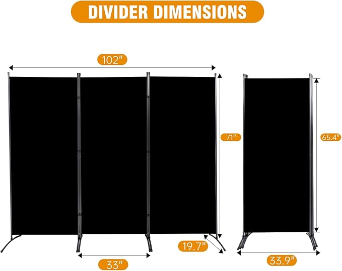 3 Panel Folding Privacy Screens, 6 FT Tall Wall Divider - Image 5