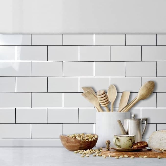 AULIGET Thick PVC Peel and Stick Backsplash, Polished White Subway Tile Peel - Image 5