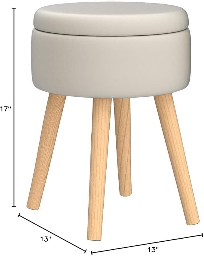 Mxfurhawa Storage Ottoman Linen Round Vanity Stool Tray Top Modern Foot Stool - Image 2