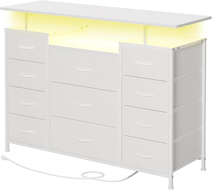 LUMTOK 11 Drawers Dresser with Fabric Drawers, Charging Station, LED Lights and - Image 7