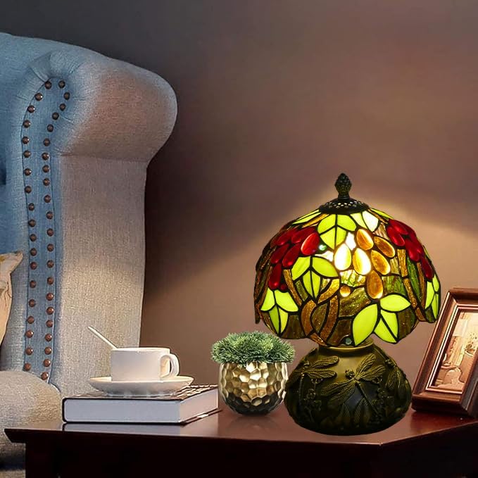 Small Tiffany Table Lamp Stained Glass Nightstand Lamps Bedside Purple Grape - Image 6
