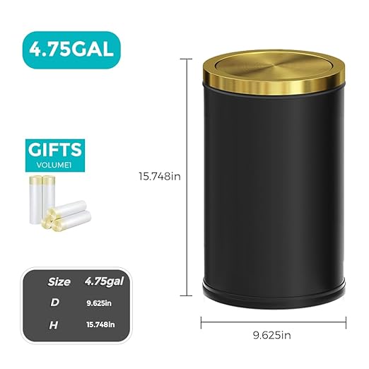 4.7 Gallon/18L Stainless Steel Bathroom Trash Can, Elegant Waste Basket - Image 9