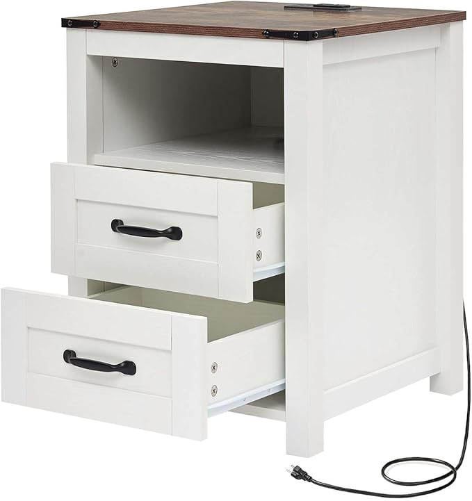 Puntogen White Night Stand, Rustic End Table - Image 8
