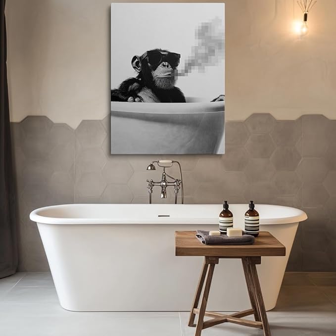 Pveror Black White Chimpanzee Wall Art Cool Monkey Canvas Artwork Modern Animal - Image 8