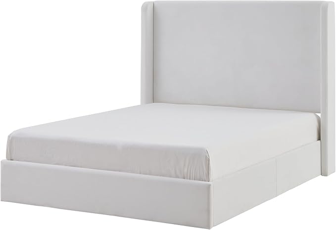 King Size Upholstered Bed Frame, 52.3" High Headboard Carmen Wingback Bed Frames - Image 9