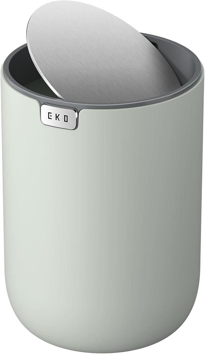 EKO Mini Desk Trash Can with Swing-Top Lid 0.4 Gallon Small Table Round by EKO