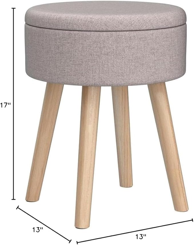 Mxfurhawa Storage Ottoman Linen Round Vanity Stool Tray Top Modern Foot Stool - Image 2