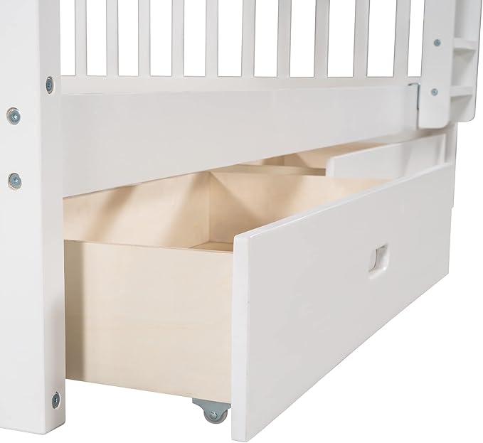 Merax Wood Bunk Bed with Drawers, Convertible Bunk Bed with Ladders and Two - Image 7