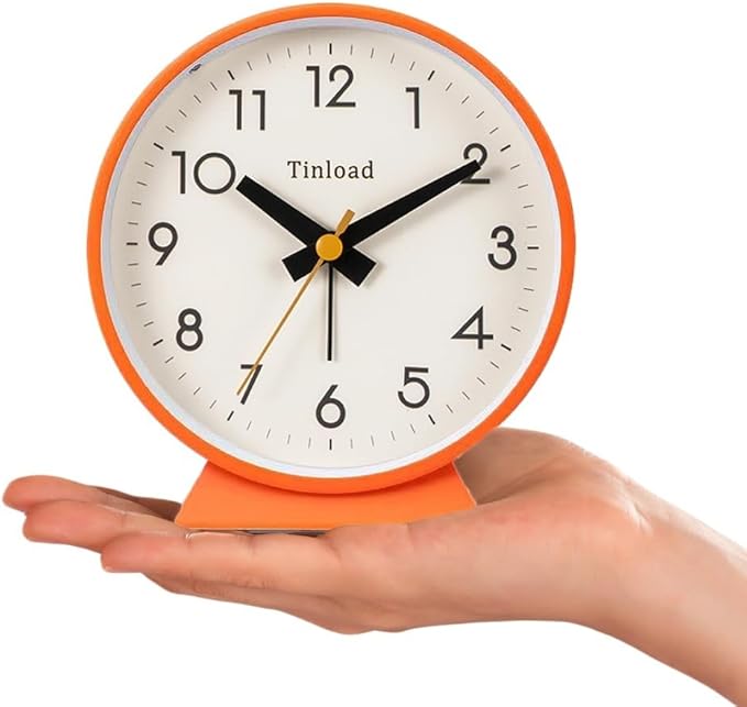 4.5" Battery Operated Antique Retro Analog Alarm Clock, Small Silent Bedside - Image 2