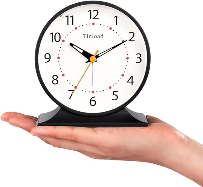 4.5" Antique Retro Analog Alarm Clock, Small Silent Bedside Desk Clock - Image 3