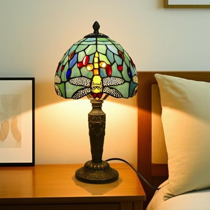 Tiffany Lamp Stained Glass Table Lamp 7.9X7.9X14.2 Inches Dragonfly Style Desk - Image 3
