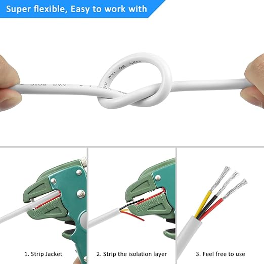 20 Gauge 3 Conductor Electrical Wire, 65.6FT White Stranded Low Voltage 20/3 - Image 5