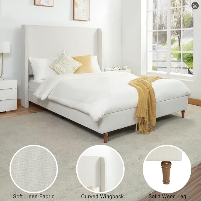 Queen Size Upholstered Bed Frame, Harper 54" Tall Headboard Platform Beds - Image 5