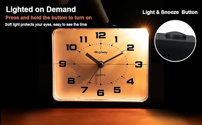 Retro Analog Alarm Clock, Battery Operated, Nightstand, Lighted on Demand and - Image 5