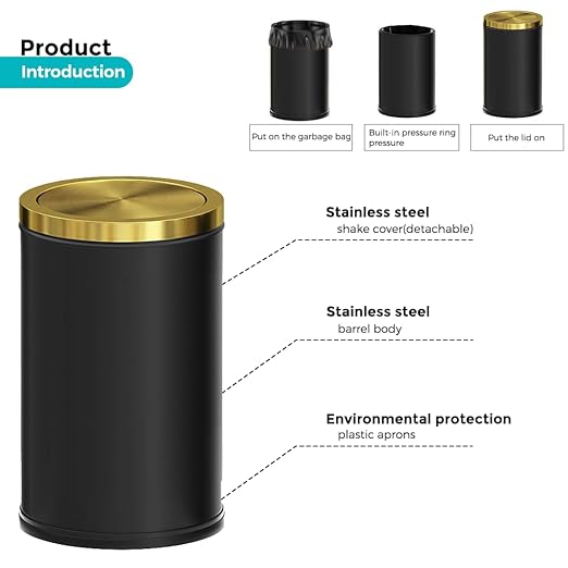 4.7 Gallon/18L Stainless Steel Bathroom Trash Can, Elegant Waste Basket - Image 4