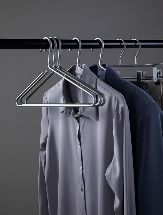 Premium Matte Titanium Gray Aluminum Coat Hangers 100 Piece Set, 16.5” Extra by WONQEXZ