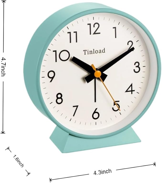 4.5" Battery Operated Antique Retro Analog Alarm Clock, Small Silent Bedside - Image 3