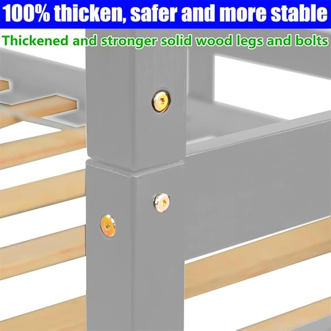 TSAMPA Latest Upgraded & Stronger Heavy Duty Solid Wood Full Over Full Bunk Bed - Image 4