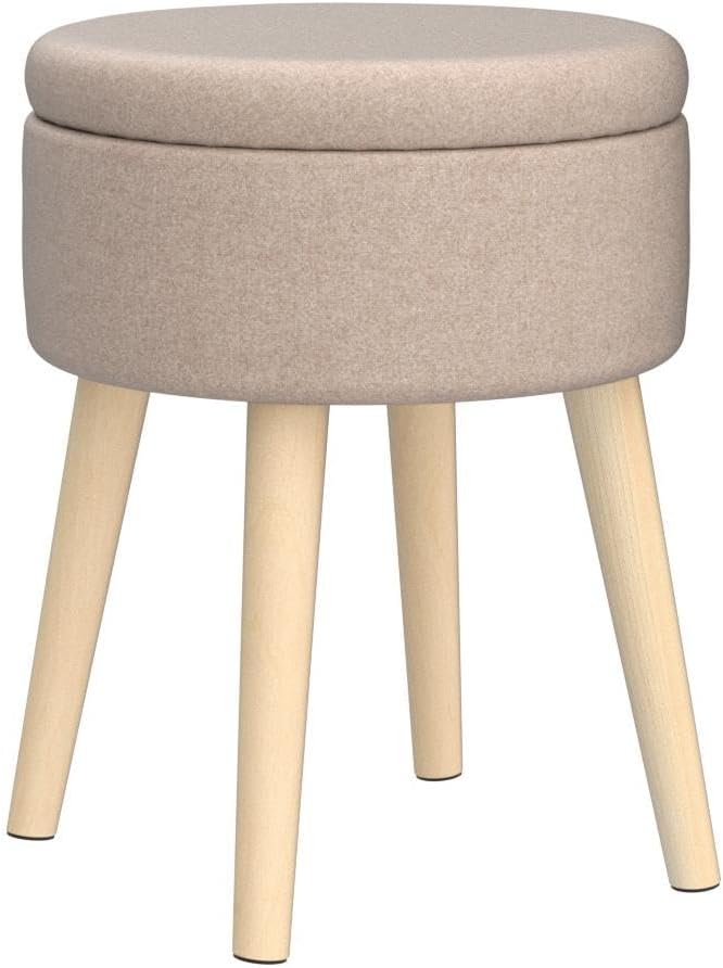Mxfurhawa Storage Ottoman Linen Round Vanity Stool Tray Top Modern Foot Stool - Image 5