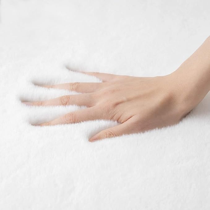 Fuzzy White Machine Washable Runner Faux Rabbit Furry Fur Rugs - Image 5
