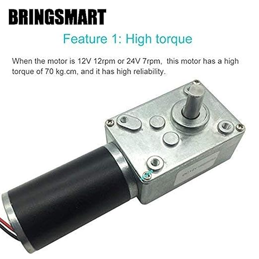 BRINGSMART 24V 5rpm DC Worm Gear Motor 70kg.cm Self-Locking Reversed Mini - Image 3
