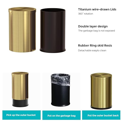 Stainless Steel Gold Bathroom Trash Can - Image 5