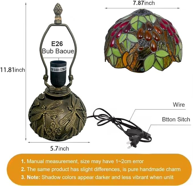 Small Tiffany Table Lamp Stained Glass Nightstand Lamps Bedside Purple Grape - Image 8