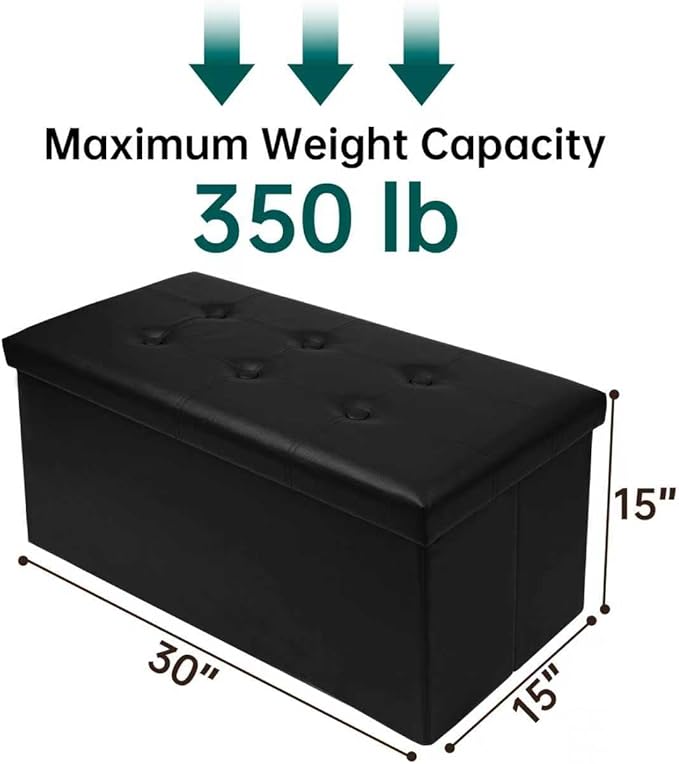 xupersodys 30 Inches Folding Storage Ottoman Bench, Faux Leather Footstool - Image 3