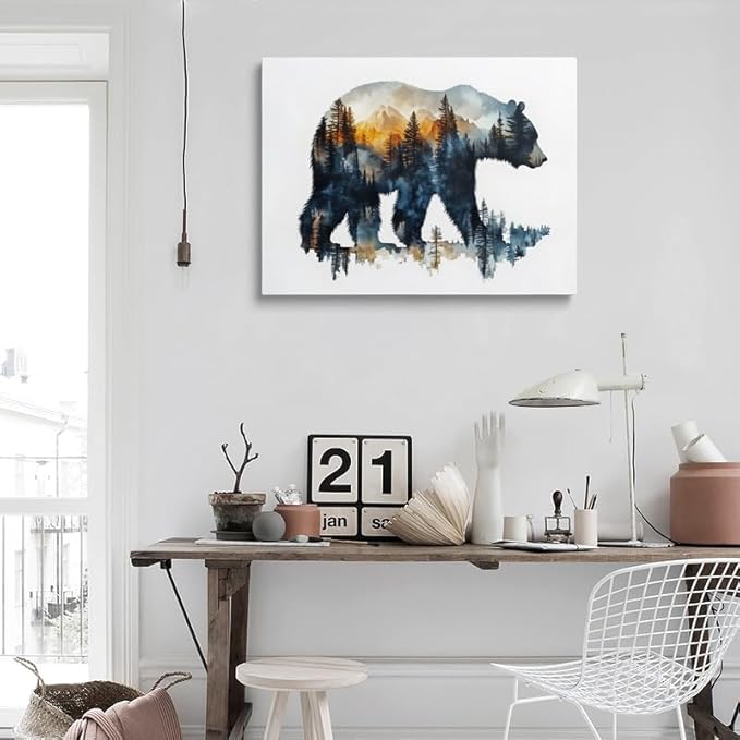 Forest Landscape Inside Bear Canvas Wall Art Framed Painting Watercolor - Image 9