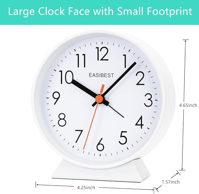 No Ticking Silent Alarm Clock, Ascending Sound, 1 AA Battery Operated, Snooze - Image 3