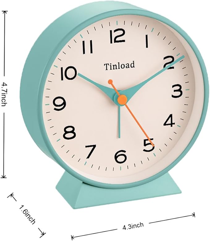 4.5" Battery Operated Retro Analog Alarm Clock, Small Silent Bedside Desk Clock - Image 4