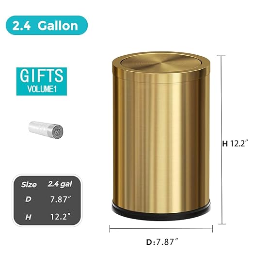 Stainless Steel Gold Bathroom Trash Can - Image 7