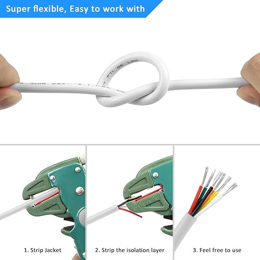 20 Gauge 6 Conductor Electrical Wire, 16.4FT White Stranded Low Voltage 20/6 - Image 5