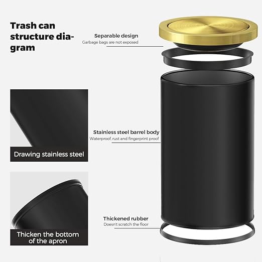 4.7 Gallon/18L Stainless Steel Bathroom Trash Can, Elegant Waste Basket - Image 8