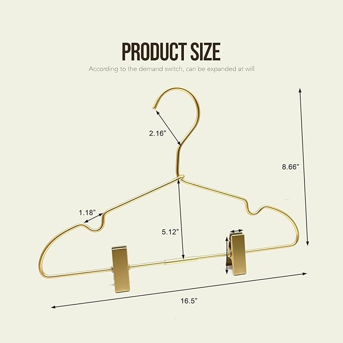 16.5" Adult Gold Metal Clips Pants Coat Clothes Hangers, 30 Pack Coat Suit - Image 6