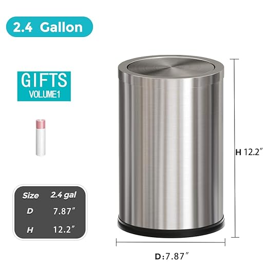 9L/2.4gallon Gold Bathroom Trash Can - Image 7