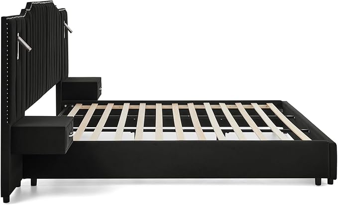 King Size Bed Frame with Storage, Luxury King Platform Bed Frame with Headboard - Image 8
