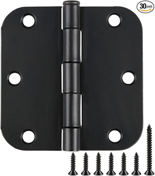 30 Pack Rounded Matte Black Door Hinges 3.5 Inch 5/8" Radius Interior 3 1/2" by TDCHINGES