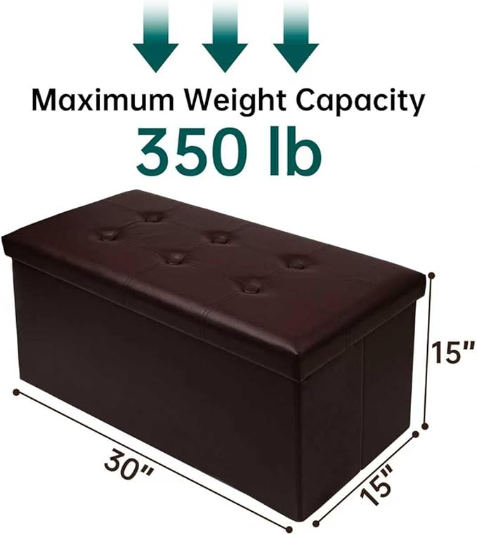 xupersodys 30 Inches Folding Storage Ottoman Bench, Faux Leather Footstool - Image 3