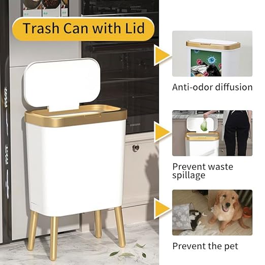 Procade 2Pack Trash Can with Lid, Modern Bedroom Garbage Can with Gold Edge - Image 2