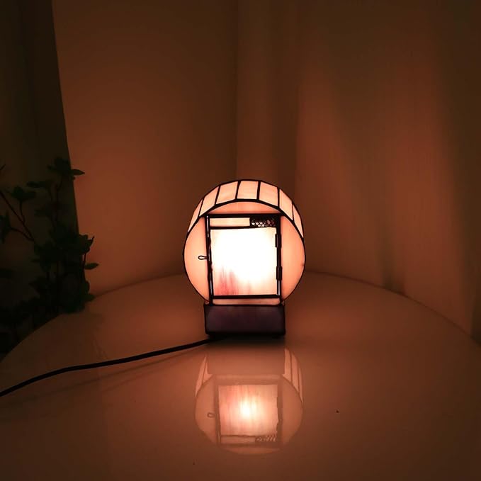 Bieye L10911 Cat and Mouse Tiffany Style Stained Glass Desk Clock Table Lamp - Image 4