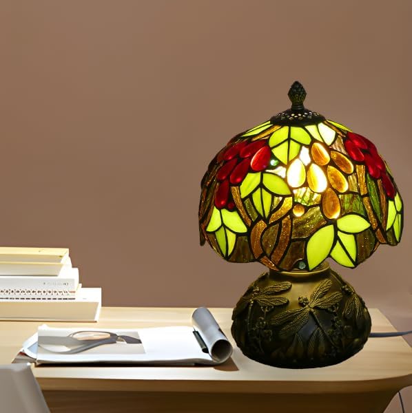 Small Tiffany Table Lamp Stained Glass Nightstand Lamps Bedside Purple Grape - Image 7