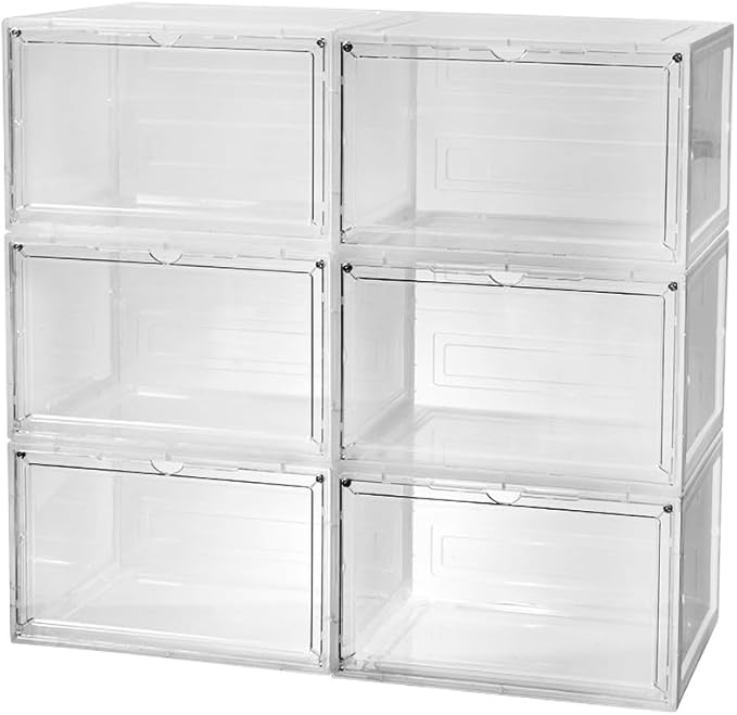 Transparent Plastic Stackable Shoe Storage Box, 6 Pack Side Opening Shoe Box - Image 7
