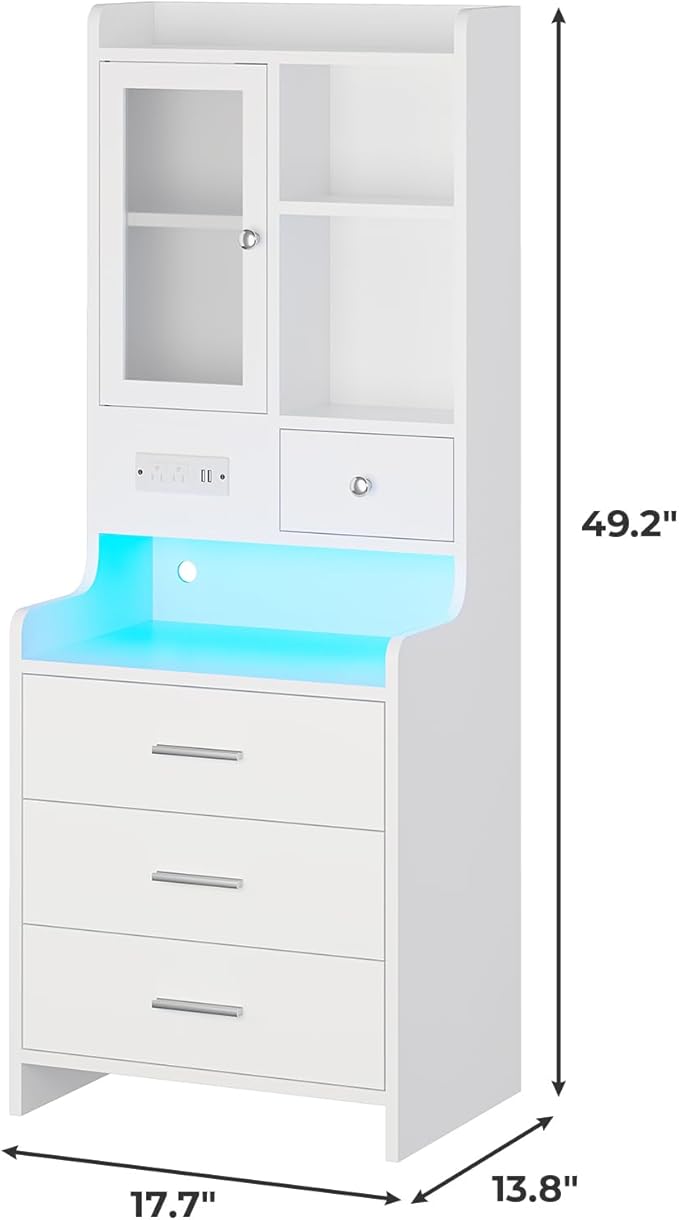 ADORNEVE Tall Night Stand with Charging Station and LED Lights, 49.2" - Image 3
