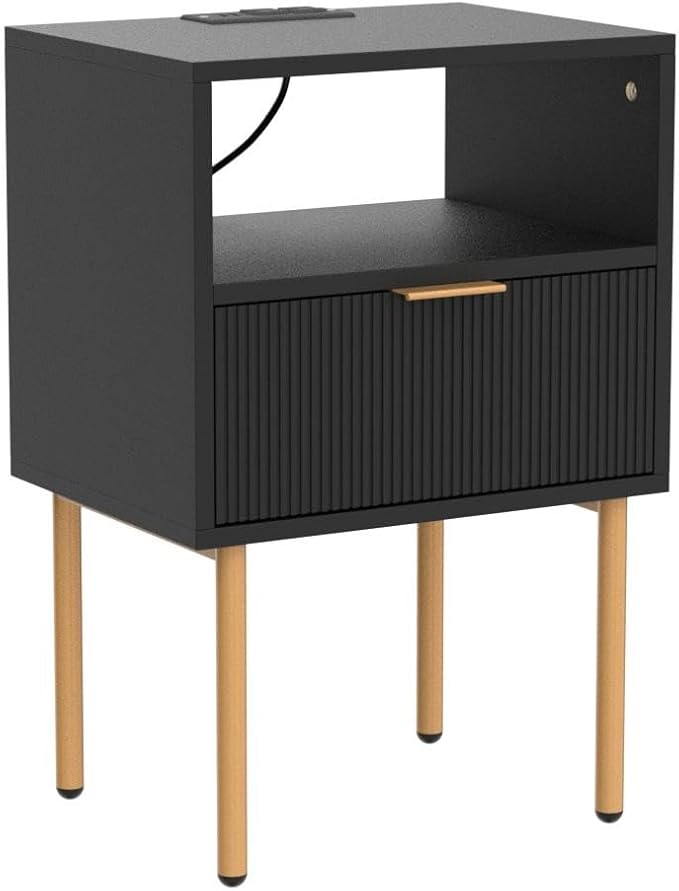 Masupu Nightstand with Charging Station, Mid-Century Modern Bedside Table with - Image 5