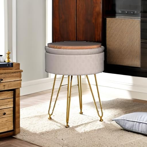 Cpintltr Footrest Footstools Round Velvet Ottoman - Image 2