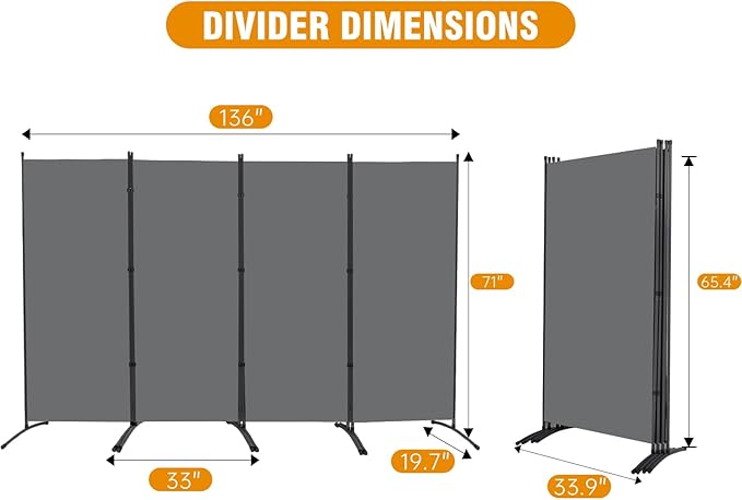 4 Panel Folding Privacy Screens, 6 FT Tall Wall Divider - Image 4