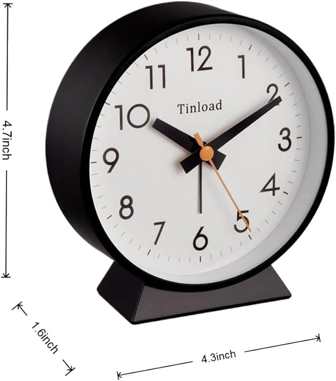 4.5" Battery Operated Antique Retro Analog Alarm Clock, Small Silent Bedside - Image 3