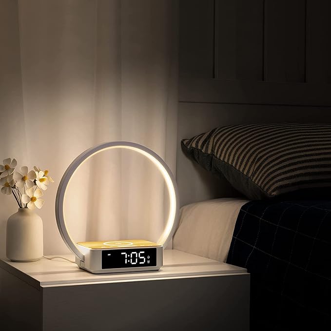WILIT Bedside Lamp with Alarm Clock, Touch Lamp with Wireless Charger, - Image 9