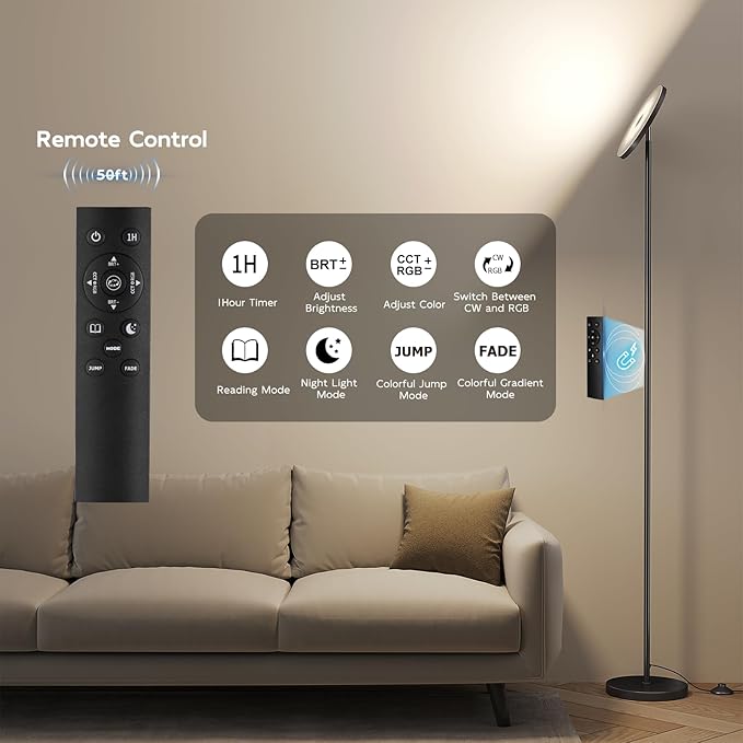 SUNMORY Smart RGB Floor Lamps for Living Room, 32W Bright LED Floor Lamp - Image 5